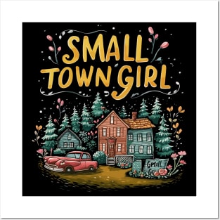 Small Town Girl, Retro Town Drawing Posters and Art